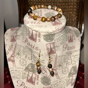 Tiger eyes stone & Jasper bracelet and earrings